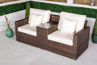 Havana 2 Seat Rattan Sofa Set With Drinks Cooler Console - Brown