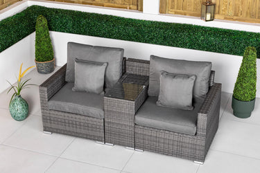 Havana 2 Seat Rattan Sofa Set With Drinks Cooler Console - Grey