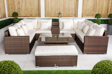 Havana 8 Seat Rattan Sofa Set With Height Adjustable Coffee Table, Bench - Brown