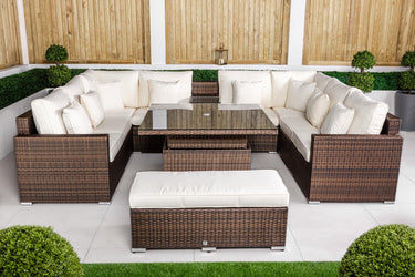 Havana 8 Seat Rattan Sofa Set With Height Adjustable Coffee Table, Bench - Brown