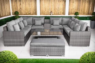 Havana 8 Seat Rattan Sofa Set With Height Adjustable Coffee Table, Bench - Grey
