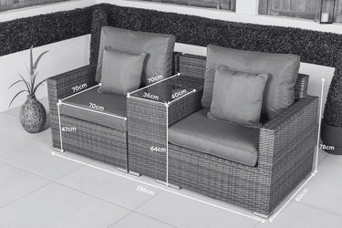 Havana 2 Seat Rattan Sofa Set With Drinks Cooler Console - Grey