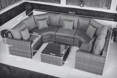 Santorini 5 Seat Rattan Sofa Set With Coffee Table - Grey