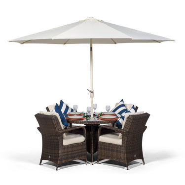 Arizona Round 4 Seater Patio Dining Set with Ice Bucket Drinks Cooler - Brown