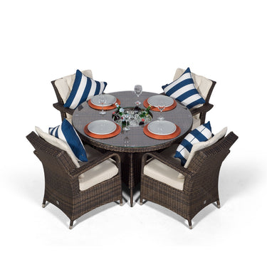 Arizona Round 4 Seater Patio Dining Set with Ice Bucket Drinks Cooler - Brown