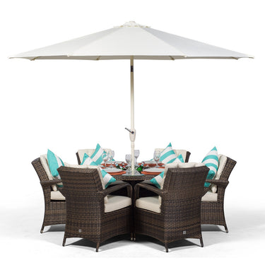 Arizona Round 6 Seater Patio Dining Set with Ice Bucket Drinks Cooler - Brown