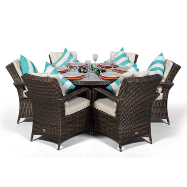 Arizona Round 6 Seater Patio Dining Set with Ice Bucket Drinks Cooler - Brown