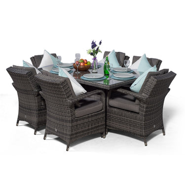 Arizona Rectangular 6 Seater Rattan Patio Dining Table & Chairs Set - Grey