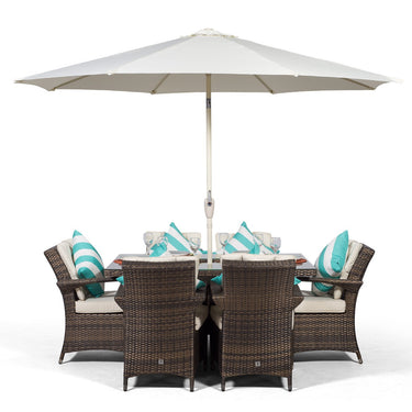 Arizona Rectangular 6 Seater Patio Dining Set with Ice Bucket Drinks Cooler - Brown