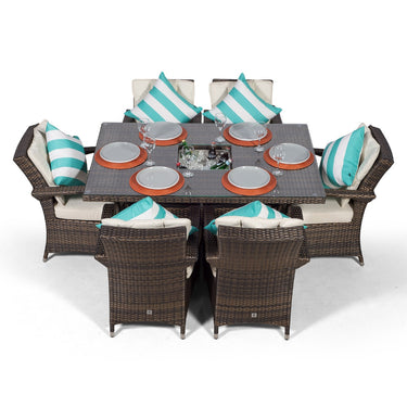 Arizona Rectangular 6 Seater Patio Dining Set with Ice Bucket Drinks Cooler - Brown
