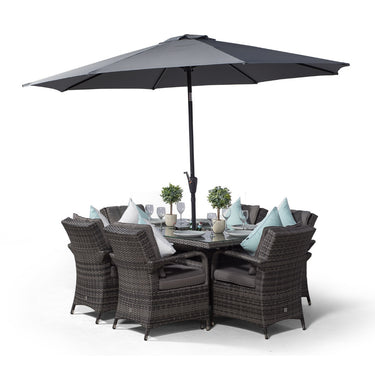 Arizona Rectangular 6 Seater Patio Dining Set with Ice Bucket Drinks Cooler - Grey