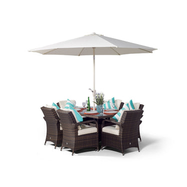 Arizona Rectangular 6 Seater Rattan Patio Dining Table & Chairs Set - Brown