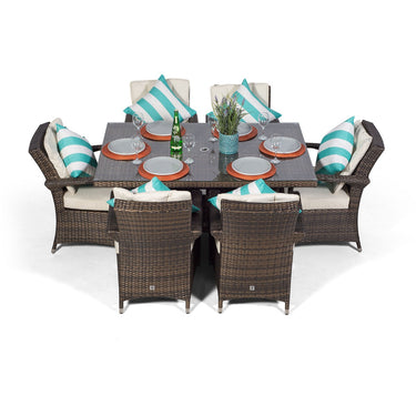 Arizona Rectangular 6 Seater Rattan Patio Dining Table & Chairs Set - Brown