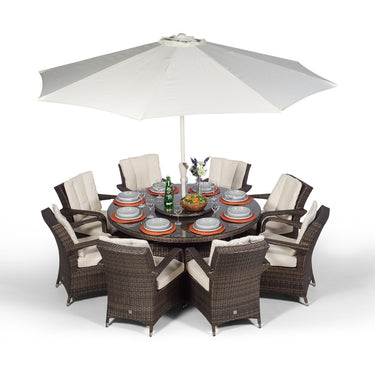 Arizona Round 8 Seater Rattan Patio Dining Table & Chairs Set - Brown