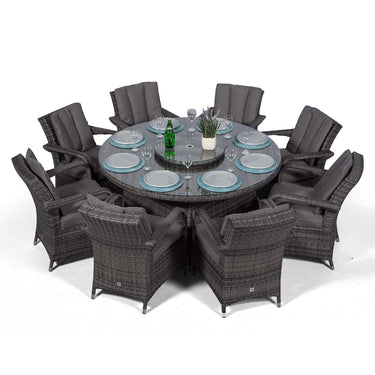 Arizona Round 8 Seater Rattan Patio Dining Table & Chairs Set - Grey