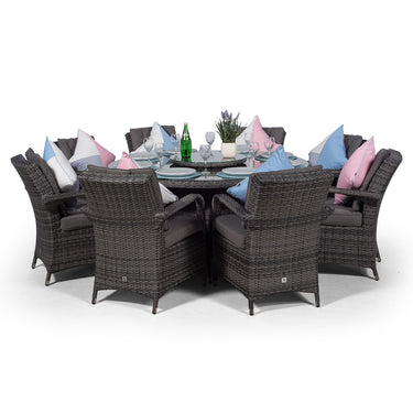 Arizona Round 8 Seater Rattan Patio Dining Table & Chairs Set - Grey
