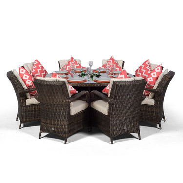Arizona Round 8 Seater Patio Dining Set with Ice Bucket Drinks Cooler - Brown