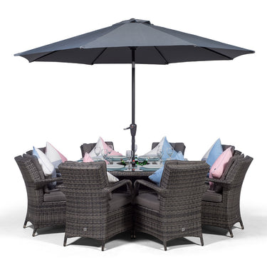 Arizona Round 8 Seater Patio Dining Set with Ice Bucket Drinks Cooler - Grey