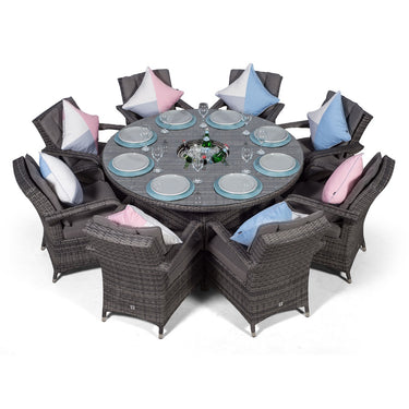 Arizona Round 8 Seater Patio Dining Set with Ice Bucket Drinks Cooler - Grey