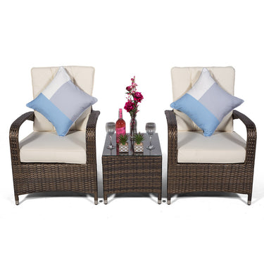 Arizona 2 Seat Rattan Lounge Chair and Table Set - Brown