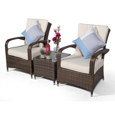 Arizona 2 Seat Rattan Lounge Chair and Table Set - Brown