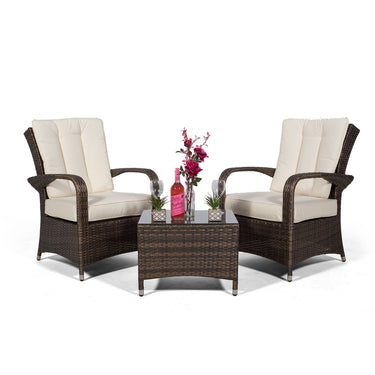 Arizona 2 Seat Rattan Lounge Chair and Table Set - Brown