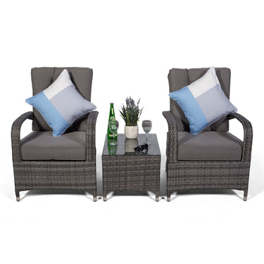 Arizona 2 Seat Rattan Lounge Chair and Table Set - Grey