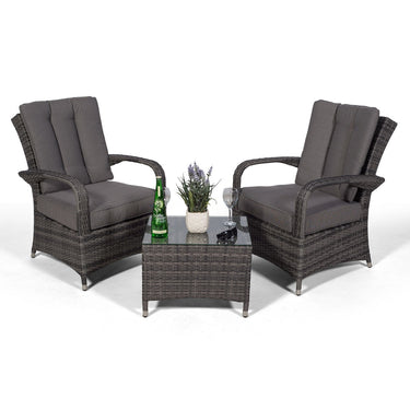 Arizona 2 Seat Rattan Lounge Chair and Table Set - Grey