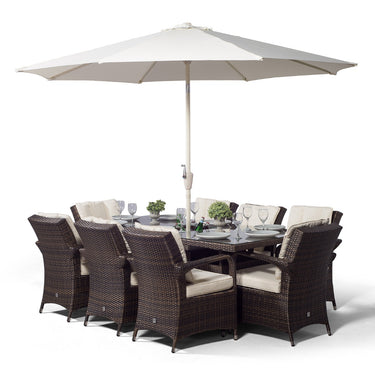 Arizona Rectangular 8 Seater Patio Dining Set with Ice Bucket Drinks Cooler - Brown