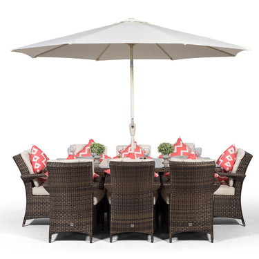 Arizona Rectangular 8 Seater Patio Dining Set with Ice Bucket Drinks Cooler - Brown