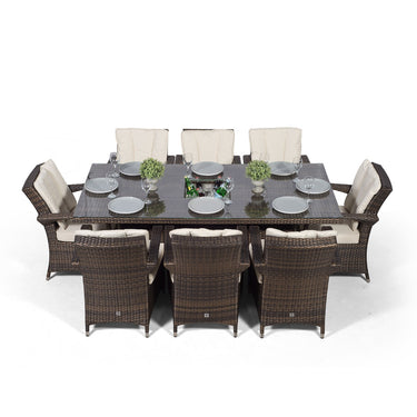 Arizona Rectangular 8 Seater Patio Dining Set with Ice Bucket Drinks Cooler - Brown