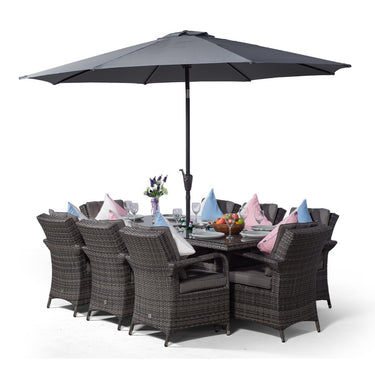 Arizona Rectangular 8 Seater Patio Dining Set with Ice Bucket Drinks Cooler - Grey