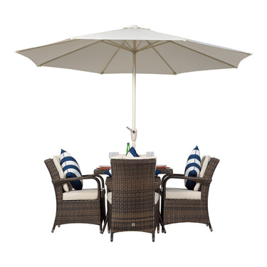 Arizona Square 4 Seater Rattan Patio Dining Table & Chairs Set - Brown