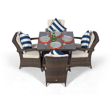 Arizona Square 4 Seater Rattan Patio Dining Table & Chairs Set - Brown