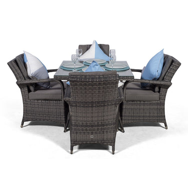 Arizona Square 4 Seater Rattan Patio Dining Table & Chairs Set - Grey