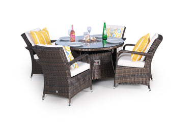 Arizona Fire Pit 4 Seater Round Rattan Dining Set - Brown