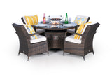 Arizona Fire Pit 4 Seater Round Rattan Dining Set - Brown