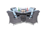 Arizona Fire Pit 4 Seater Round Rattan Dining Set - Grey