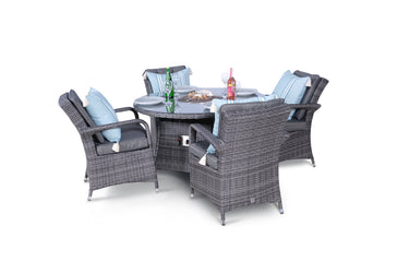 Arizona Fire Pit 4 Seater Round Rattan Dining Set - Grey