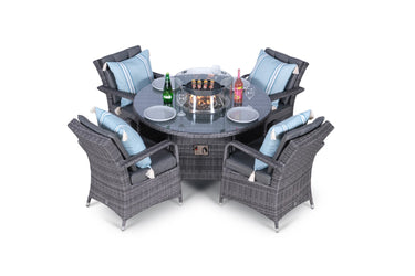 Arizona Fire Pit 4 Seater Round Rattan Dining Set - Grey