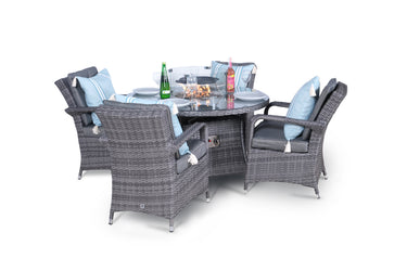 Arizona Fire Pit 4 Seater Round Rattan Dining Set - Grey