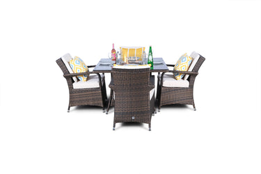 Arizona Fire Pit 4 Seater Square Rattan Dining Set - Brown