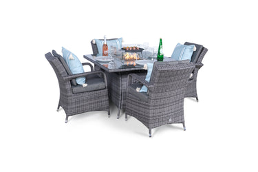 Arizona Fire Pit 4 Seater Square Rattan Dining Set - Grey