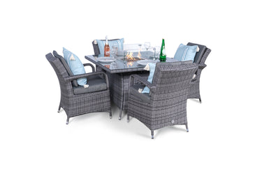 Arizona Fire Pit 4 Seater Square Rattan Dining Set - Grey