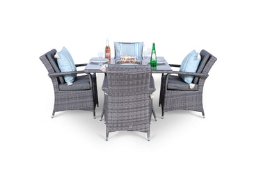 Arizona Fire Pit 4 Seater Square Rattan Dining Set - Grey