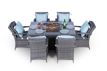 Arizona Fire Pit 6 Seater Rectangle Rattan Dining Set - Grey