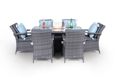 Arizona Fire Pit 6 Seater Rectangle Rattan Dining Set - Grey