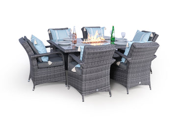Arizona Fire Pit 6 Seater Rectangle Rattan Dining Set - Grey