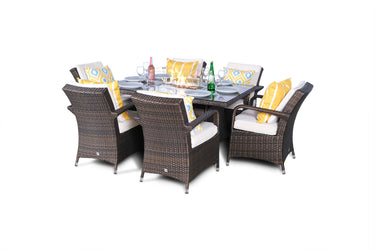 Arizona Fire Pit 6 Seater Rectangle Rattan Dining Set - Brown