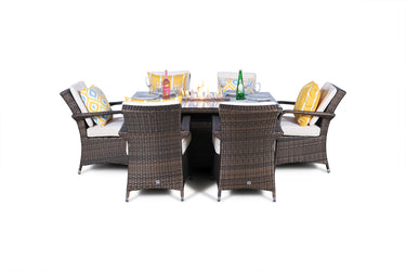 Arizona Fire Pit 6 Seater Rectangle Rattan Dining Set - Brown